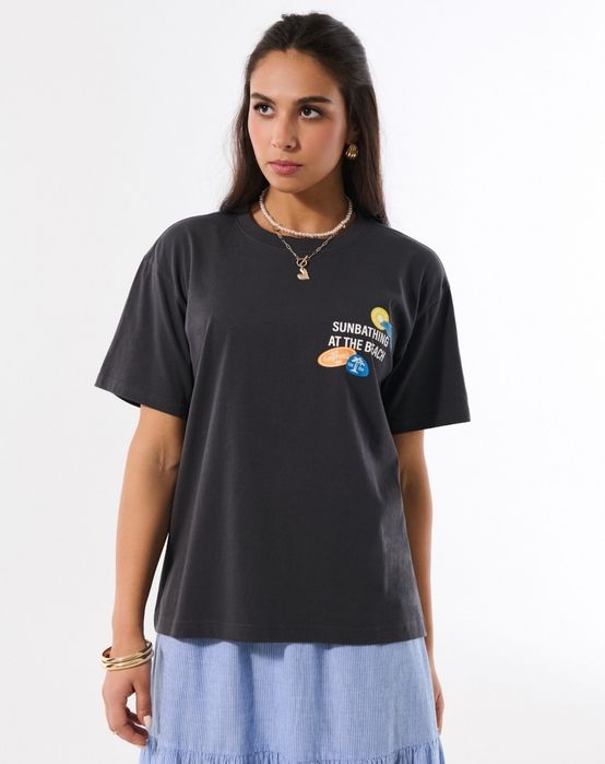 Нова дамска тениска с принт памук Sinsay размер XXS