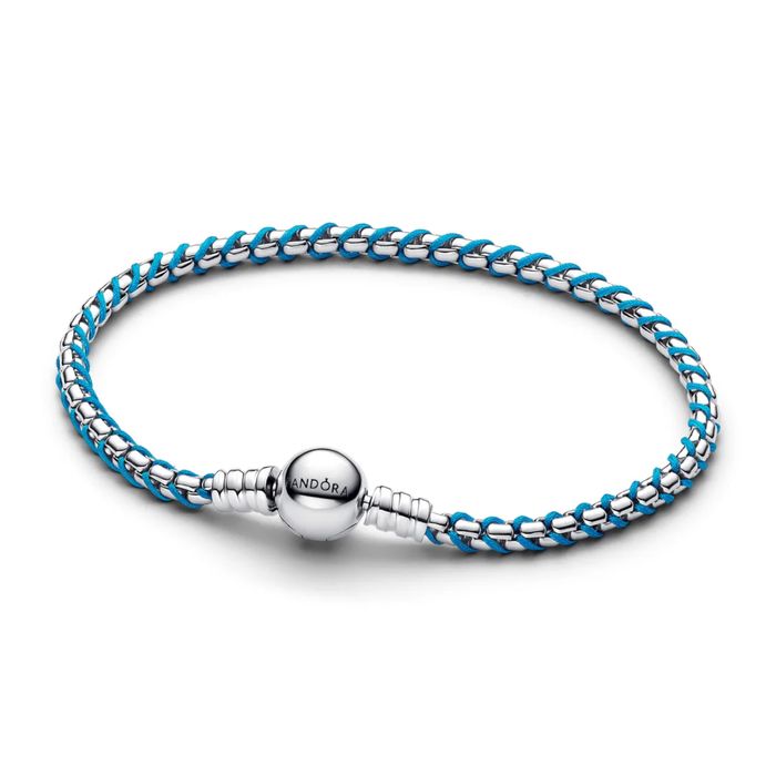 Чисто нова гривна Pandora със синя нишка - 18 см, сребро