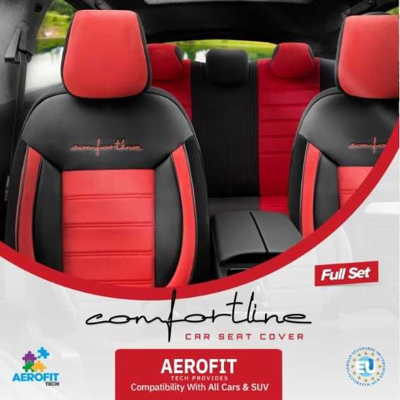 Луксозна тапицерия OTOM текстил с еко кожа COMFORT LINE Design – Червено-Черна с червен шев