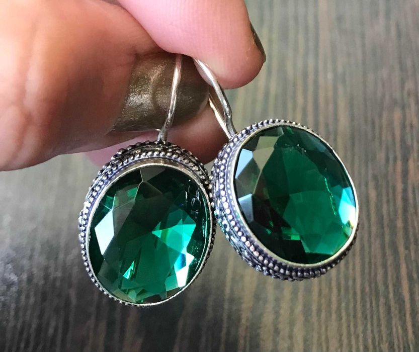 Cercei Argint 925 cu Pietre Semipretioase Quartz Verde