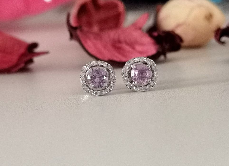 Cercei din aur de 14K cu safir roz și diamante naturale