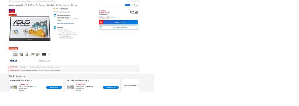 ZenScreen Display Extern USB C Touchscreen+ husa protectie!