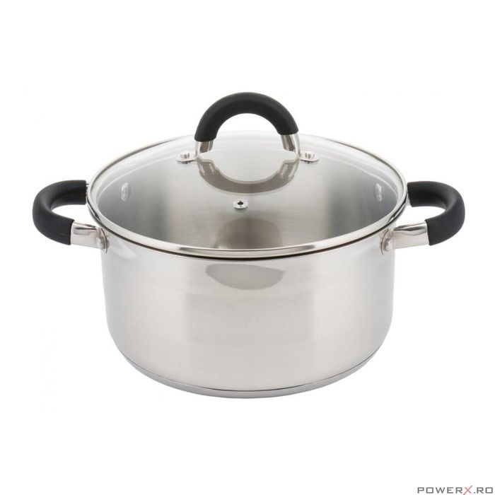 Oala din inox cu capac sticla, fund termic multistrat, 1litru, 14cm,