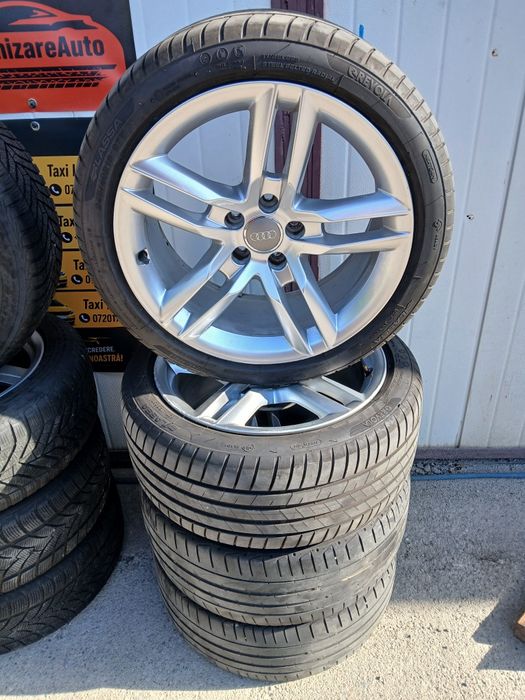 Jante aliaj R18 ,5x112 ,8.5Jx18H2 , ET29 , butuc 66,6 , originale Audi echipate cu anvelope de vară 245/40/R18 LASSA DOT 2025 , doua anvelope ca NOI