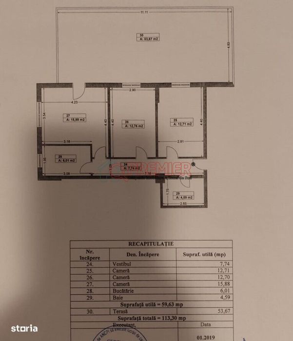 3 camere si 50mp terasa - Luica