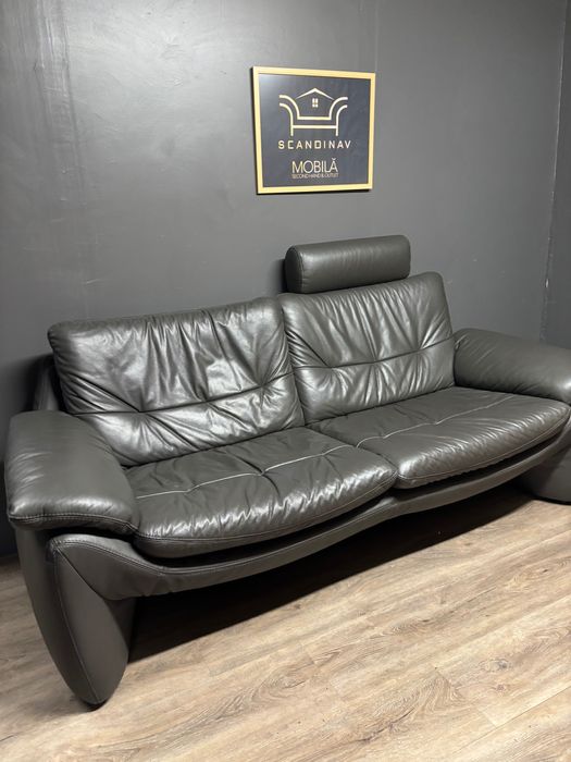 Canapea 2 pers. piele naturala de culoare gri