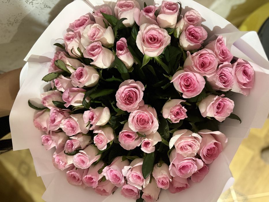 Нежные розовые розы — 51 шт.