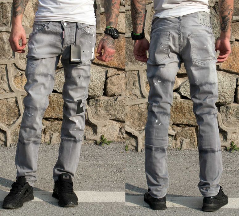 Мъжки сиви дънки Dsquared2 – Slim Fit, уникален дизайн