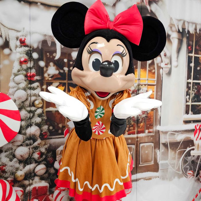 Costum Mascotă Minnie Mouse Disney de Crăciun cu Cap 3D Profesional – Rochie Turtă Dulce, Handmade, Petreceri și Evenimente