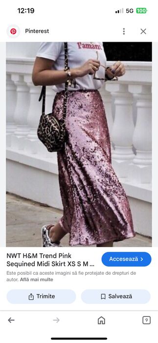 Fusta H&M , midi, paiete roze, noua , marime 36