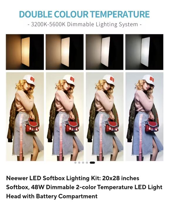 Set 2 Softbox-uri LED Neewer 48W – Temperatură culoare reglabilă + Stative & Geantă