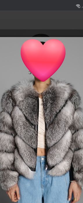 Blana naturala vulpe argintie cu inserții piele, maneci detașabile (