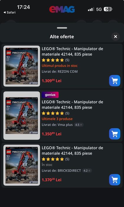 Lego 42144 NOU toate pungile sigilate joc manipulator materiale 835