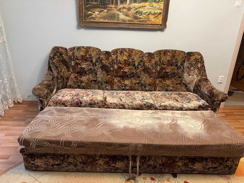 Set canapea extensibilă +2 fotolii pentru living, imitație catifea floral