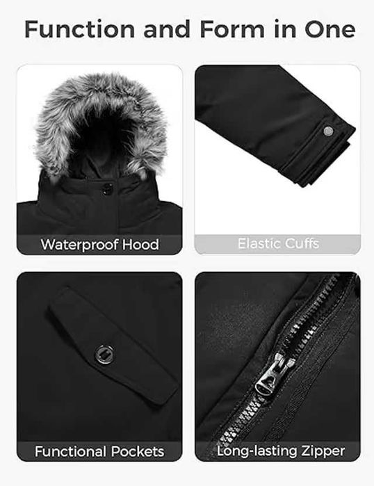 Palton de iarnă, femei, Wantdo, parka rezistent la vânt - negru 46-48