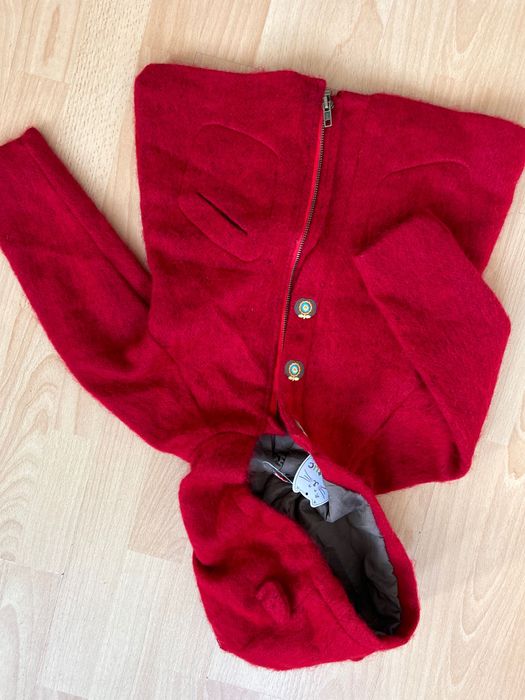 Ново разкошно червено вълнено палте с качулка Tuc Tuc