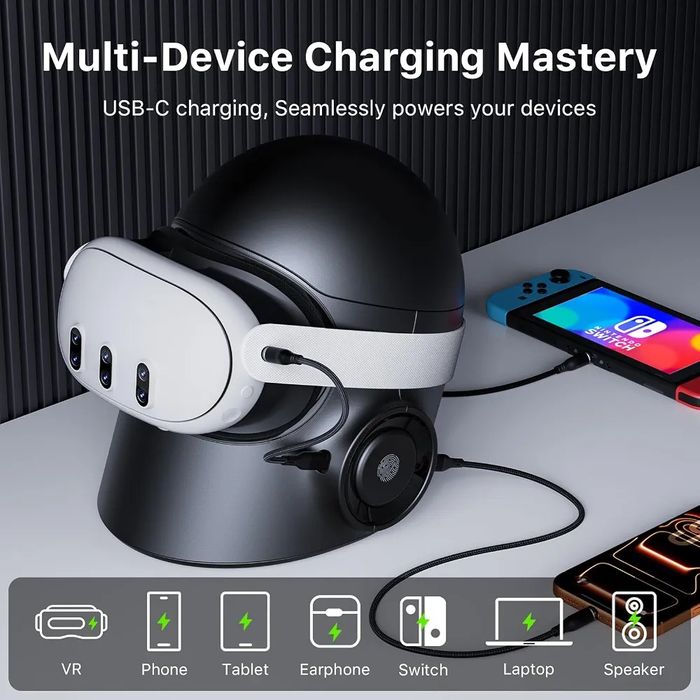 Зарядна станция Aubika VR CyberCore Lite 45W за Meta Quest 3/3S, Vision Pro, Pico