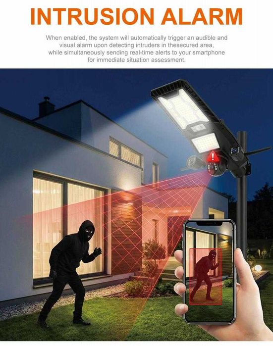 Соларна улична лампа + Тройна камера 8MP.С ДВЕ АНТЕНИ