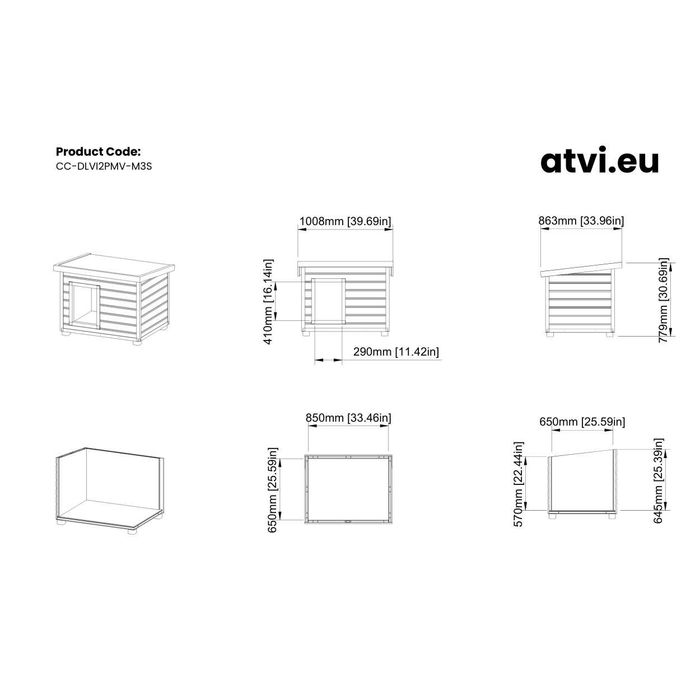 Cusca Caine Lemn Izolata 4 cm cu Profile Metalice Antiros Vopsite - Acoperis Rabatabil - 3 Marimi - Fabricat in Romania - atvi.eu