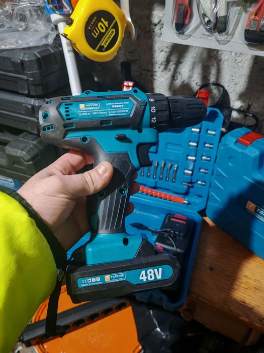 Заглавие: Акумулаторен винтоверт Topfine 48V – Пълен комплект с аксесо