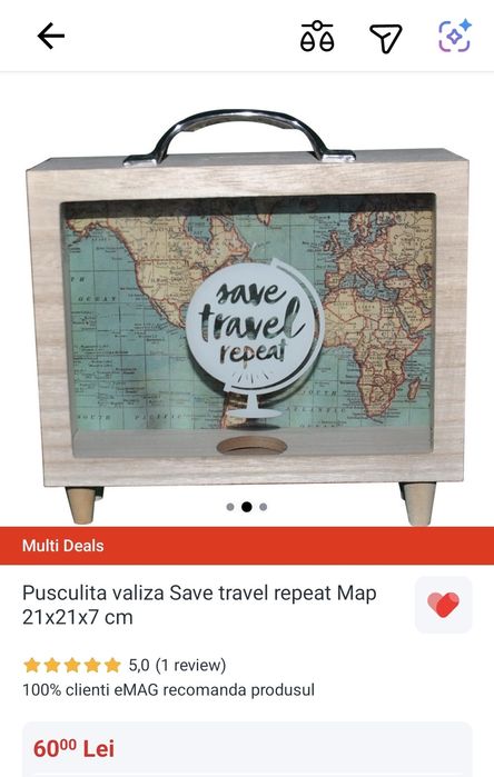 Pusculita valiza Save travel repeat Map 21x21x7 cm