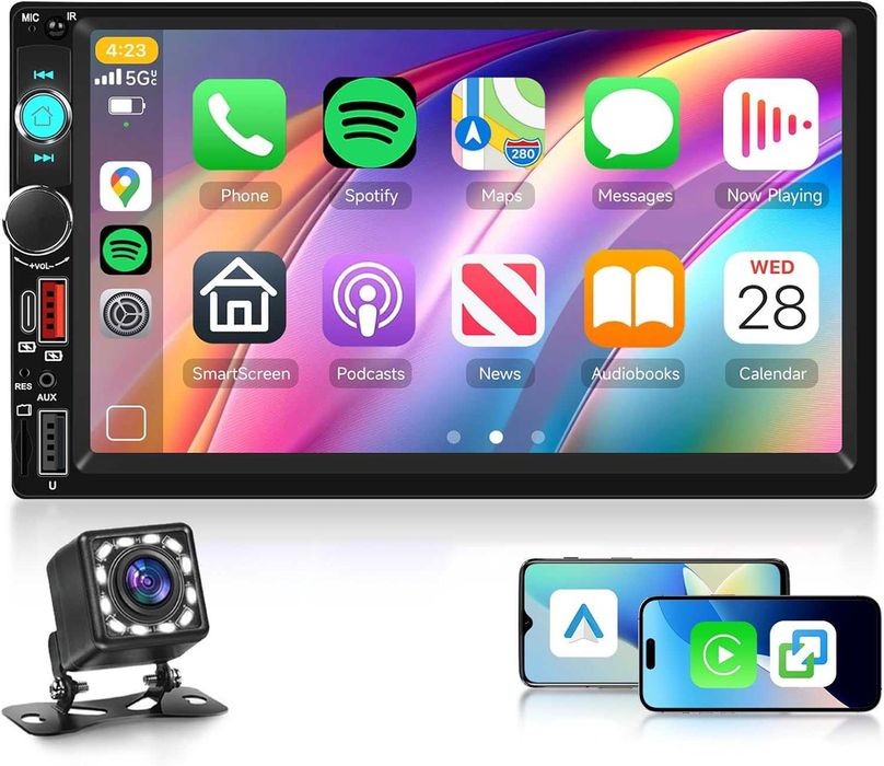 Rimoody Двудиново безжично Carplay/Android Auto автомобилно стерео, 7"