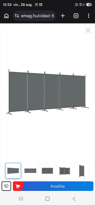 Paravan de cameră cu 5 panouri din material textil, gri antracit, 433x180 cm