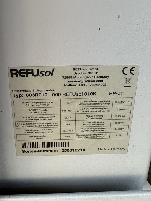 Invertor trifazic REFUSOL  10 kw