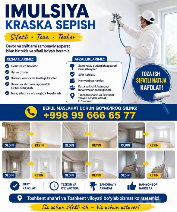 KRASKA+ EMULSIYA+Malyar xizmatlari