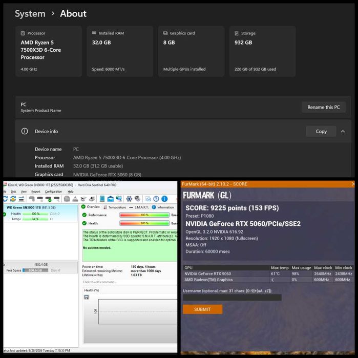 Calculator / PC Gaming AM5 – Ryzen 5 7500X3D + RTX 5060 + 32GB DDR5 + Periferice