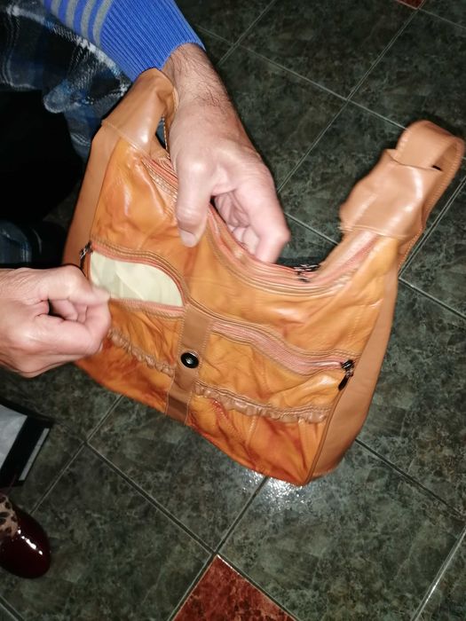 Английски дамски кожух дълъг от агнешка кожа,дамска кожена чанта