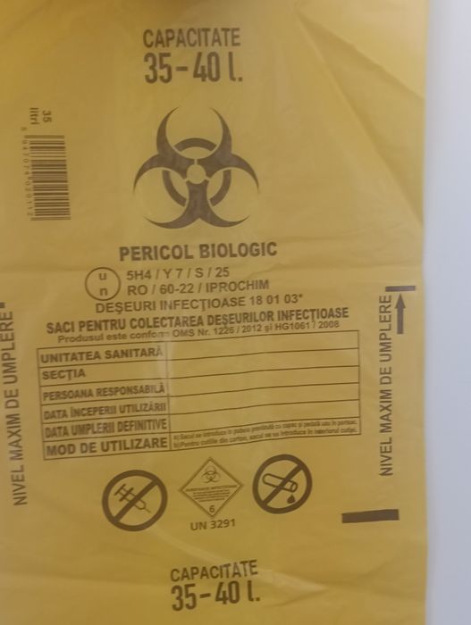 117 Saci Galbeni pentru Deșeuri Medicale volum 35-40 Litri. La  75 lei. Fix.