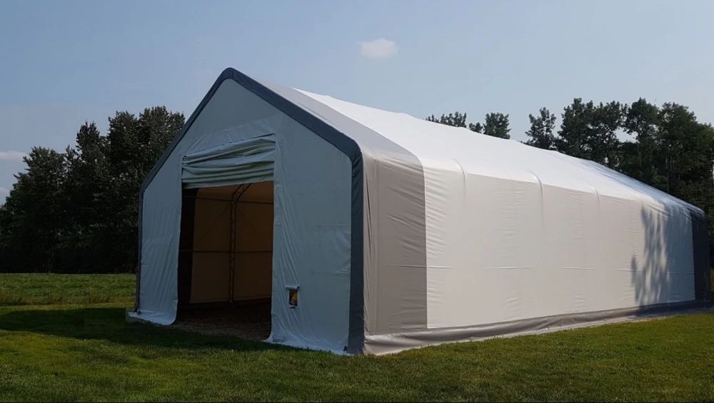 Cort depozitare industrial 10x24,4x5,2m, tip casă, Alb/Gri