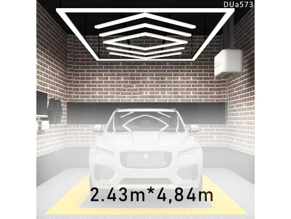 Iluminat LED garaj DUa53 hexagonal cu săgeți, lumină albă 220V, ideal showroom și atelier cu săgeți design modern