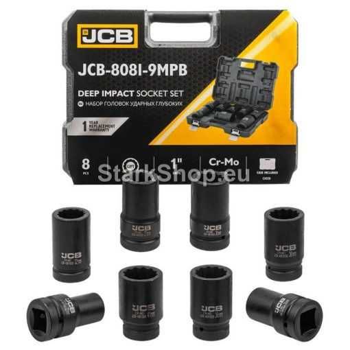 Комплект Дълбоки Ударни Вложки 12-стенни 1″ (22 – 41 мм) 8 части JCB