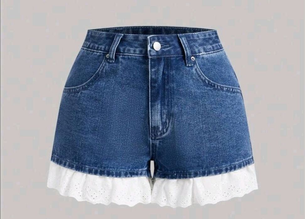 Дамски, летни, ежедневни, цветни блокове с брпдерия и подгъв, свободни дънкови шорти