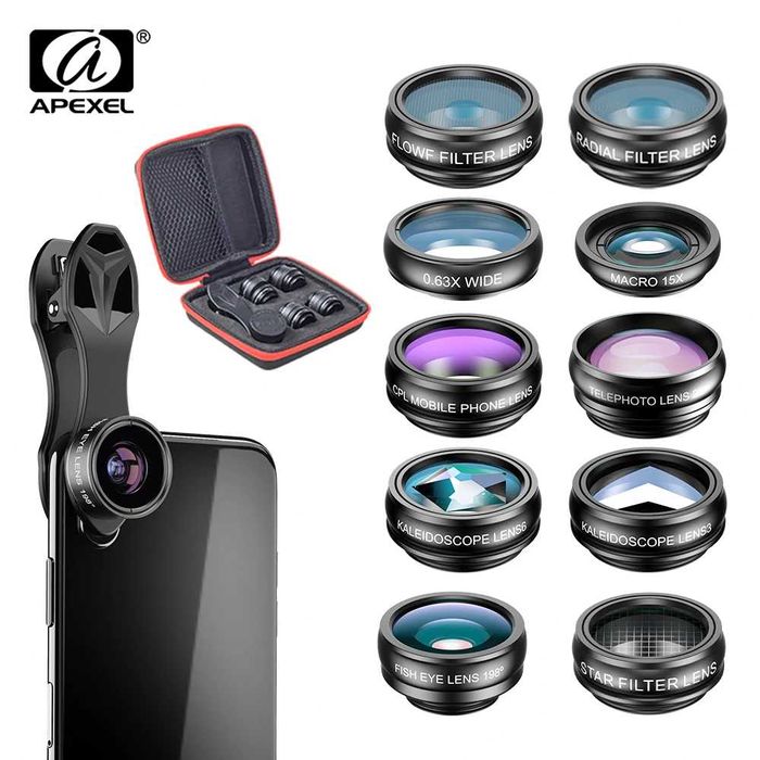 Kit Lentile 10 in 1 pt telefon fotografie Fisheye macro telescop zoom