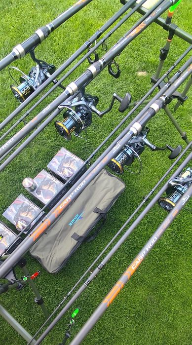 Set Crap,4 Lansete Carbon 3,90m,4 Mulinete Tambur 14000 Metalic,12 Rulmenți,Rod Pod+4 Senzori+4 Swingere + Fir
