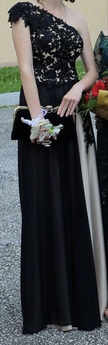 Официална рокля черно и бежово