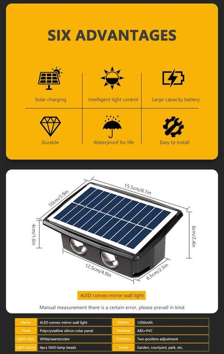 Set x2 Lampi Solare de perete cu 4 lampi Lupa pentru Gradina sau Casa