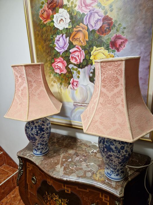 Чифт страхотни английски антикварни порцеланови лампи