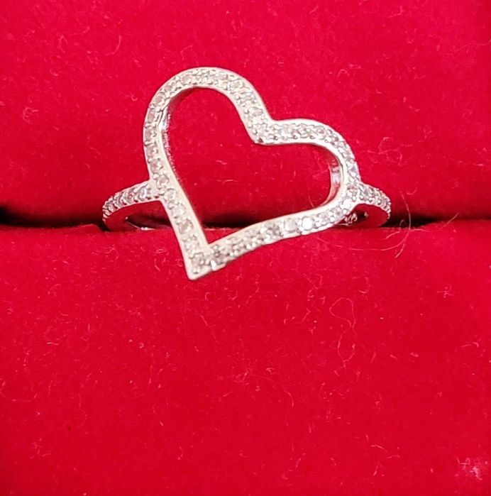 AG82, inel argint 925,nou/marcat,inima mare, zirconii albe,ideal cadou