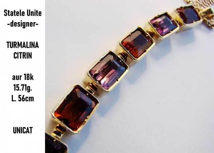 Colier lantisor lant aur 18k cu pandantiv turmalina citrin designer