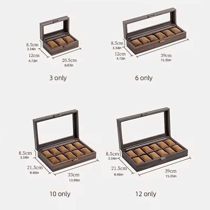 Дървена кутия за съхранение на 3, 6, 10 или 12 часовника, часовници