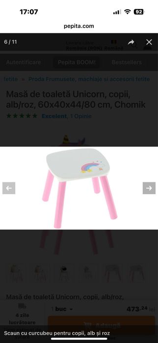 Masuta de machiaj cu scaun Unicorn fetite
