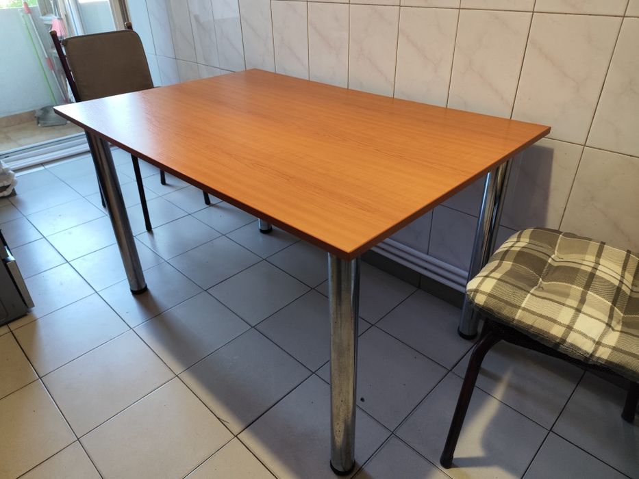 Masa bucătărie 120x60 cm, blat lemn, picioare cromate
