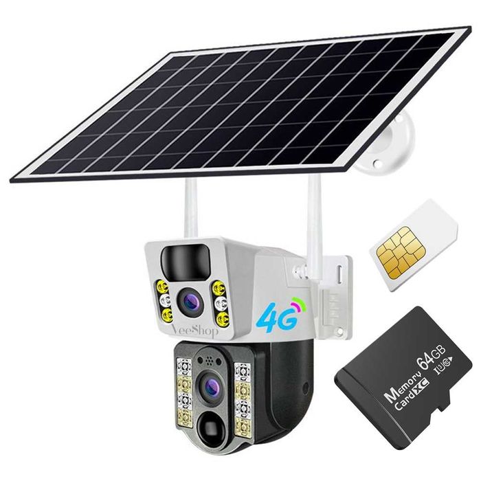 Camera de Supraveghere cu SIM 4G si Lentile Duble, Panou solar, 64GB