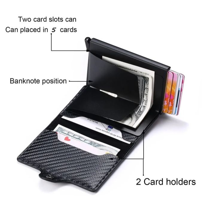 Portofel slim piele, port card cu protectie RFID