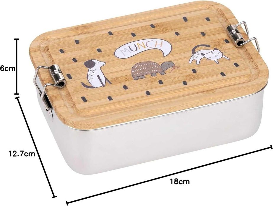 LÄSSIG Children's Lunch Box Stainless Steel and Bamboo Breakfast Box Sustainable Nursery School Lunch Box Stainless Steel Bamboo Happy Prints