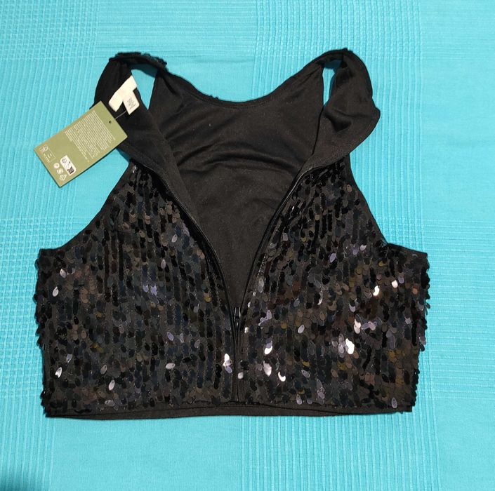 Къс потник с пайети НМ/ Прозрачна блуза H&M/ Плетен потник H&M